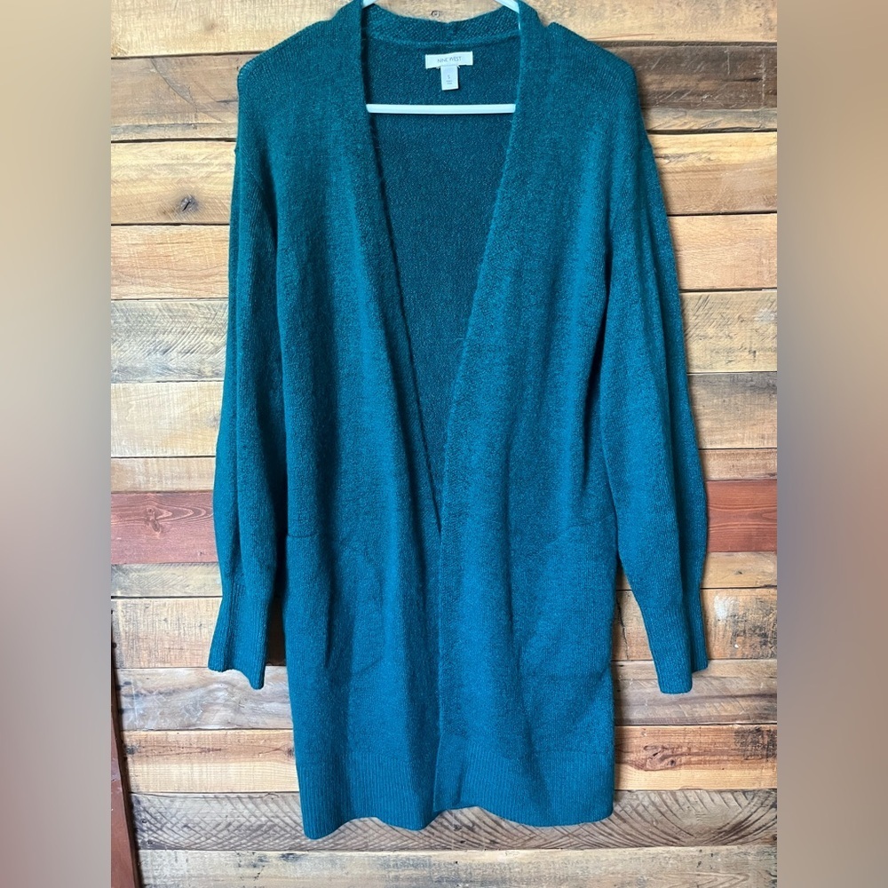 Nine West Teal Open-Front Sweater Cardigan - Picture 2 of 7